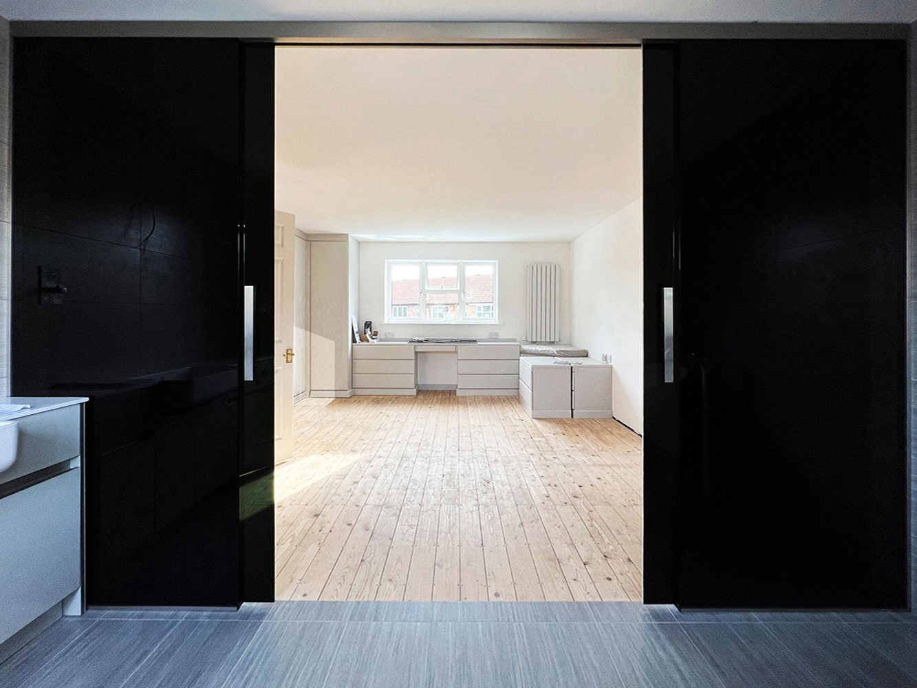 Sliding glass black doors